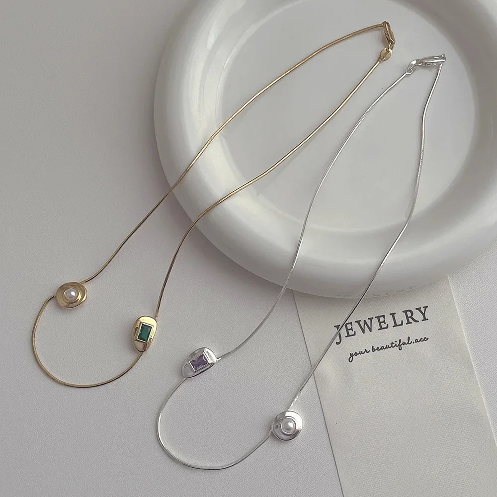 SimpleNiche Metal Zircon Pearl Necklace HighEnd Feel Lightweight Versatile Clavicle Chain Necklace 251023