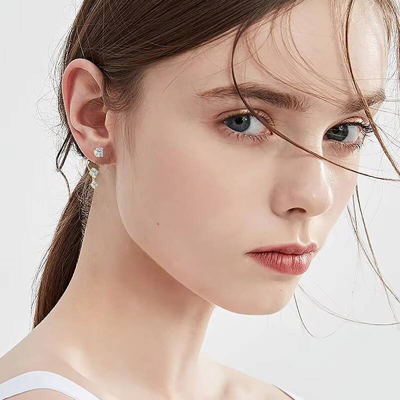 New Arrivals Gift New 3stone Ear Rings 925 Sterling Silver 5mm 45mm 3mm D Color Moissanite Feature Shape Earrings for Women