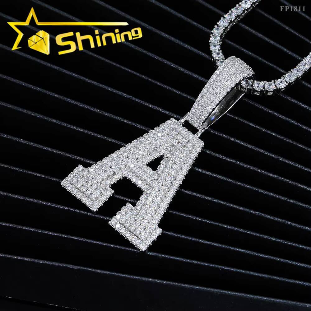 Initial Letter Pendant VVS Moissanite Pendant 925 Silver Gold Plated Iced Out Letter Pendant Hot Sale Hip Hop Jewelry