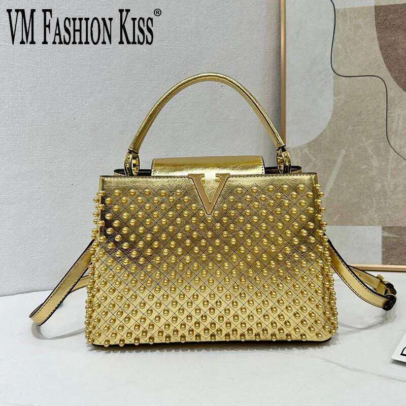 VM FASHION KISS Full Pearl Inlay Women Microfiber Leather Handbag Lady Shoulder Girl's Strap Messenger Bags Crossbody Bag