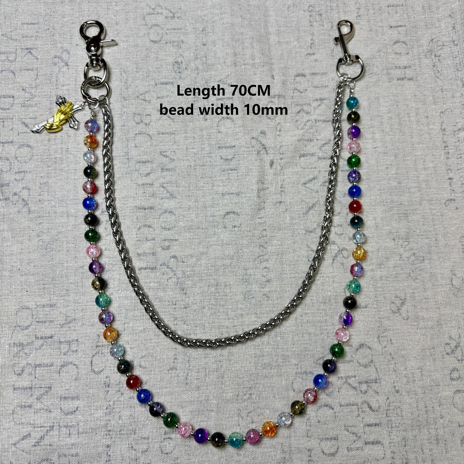 Original handmade punk style neutral denim pants chain colorful round bead fashion bag pendant 251024