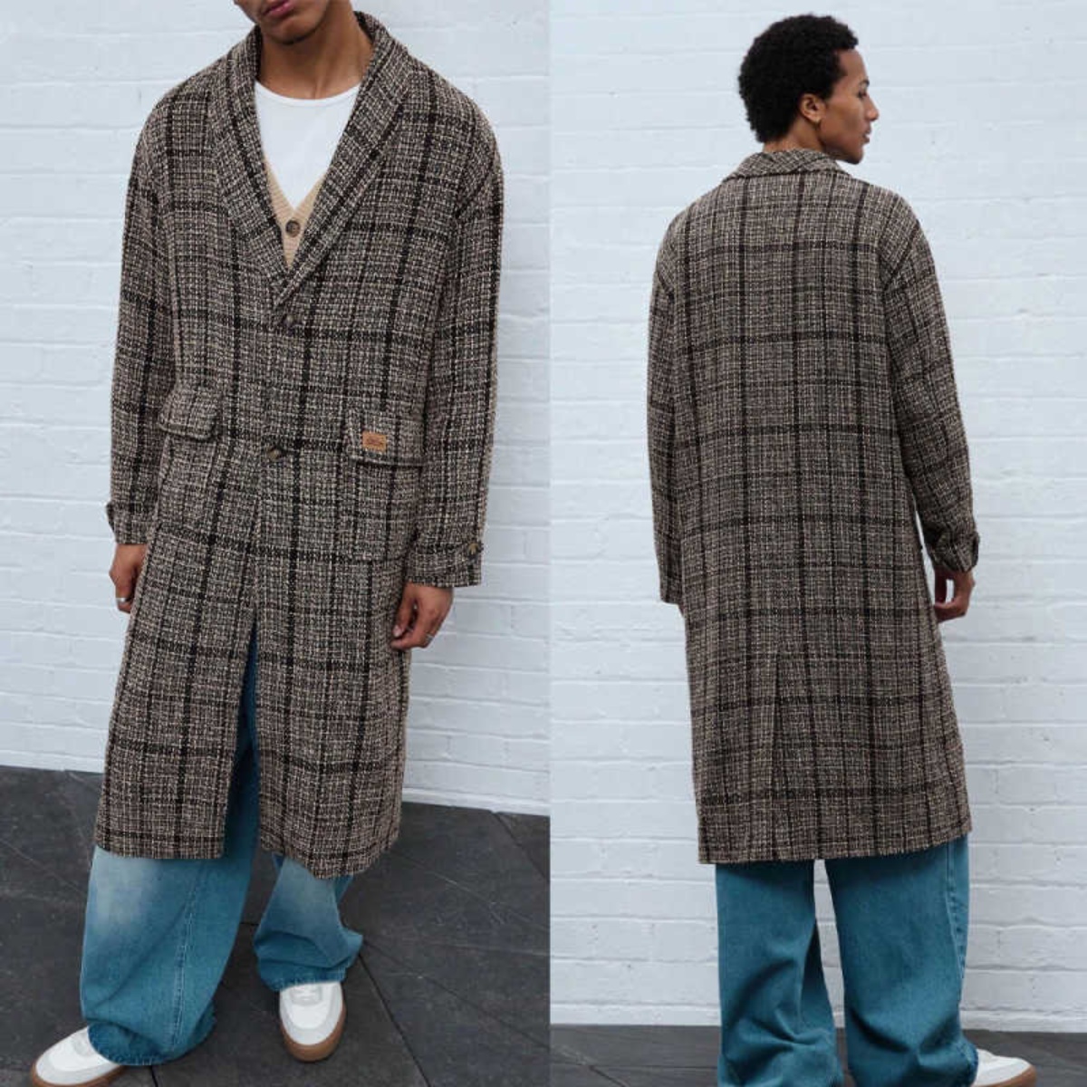 Classic Grid Men's Overcoat 1 Piece High Quality Shawl Lapel Male Coats Outdoor Commuting Office Warmth Customized