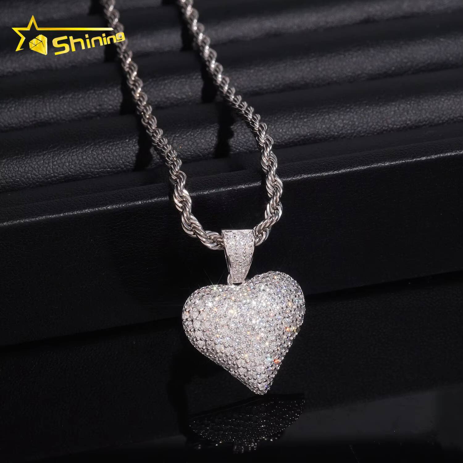 Fine Jewelry VVS Moissanite Heart Shape Pendant 925 Sterling Silver USA Warehouse Fully Iced Out Moissnaite Charm Pendant