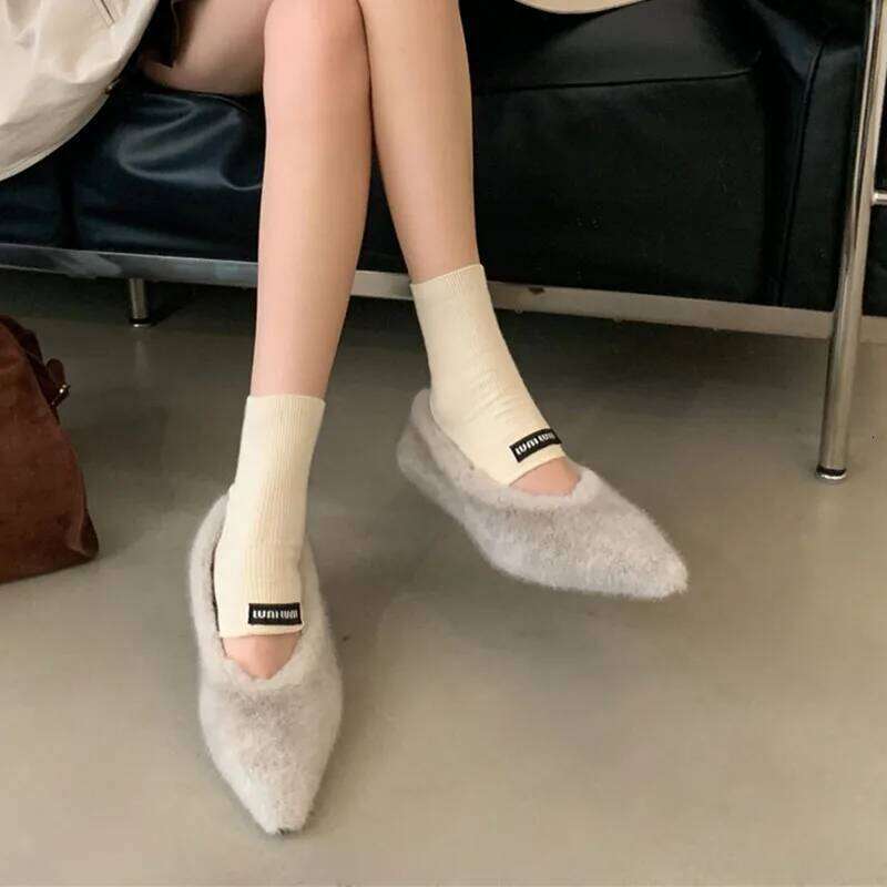 Bailamos Autumn Pointed Toe Women Sexy Shallow Slip On Fur Pumps Fashion Thin High Heel Ladies Elegant Dress Boat Shoes