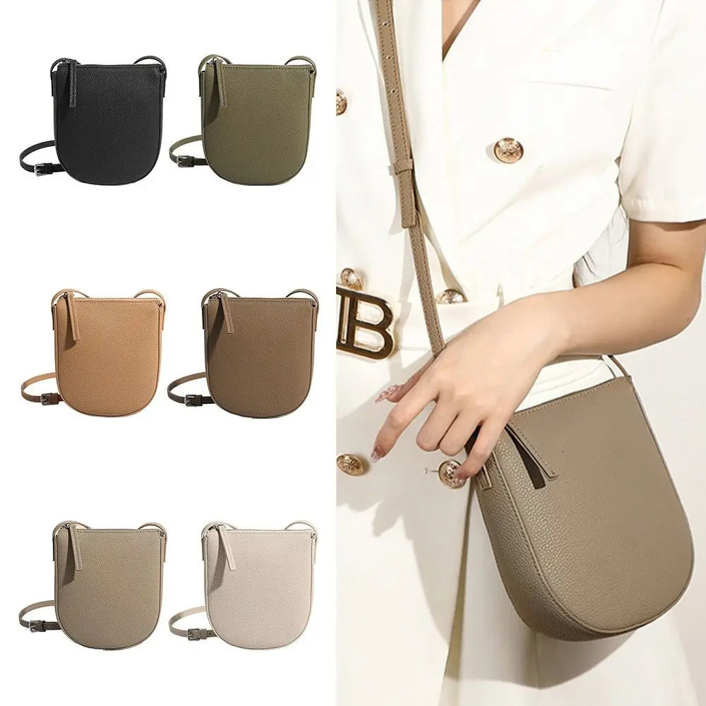 Litchi Pattern Shoulder Bag Zipper Solid Color Crossbody Bag Genuine Leather Phone Bag Ladies 251027