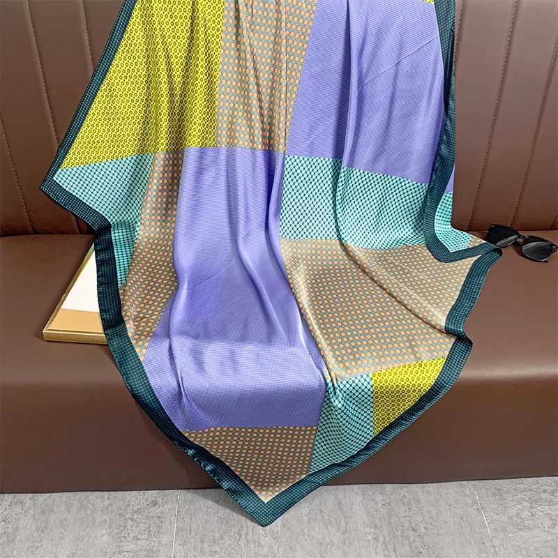 110x110cm Wen Silk Square Scarf Hijab Fa Design Print Lady Shawl Wraps Foard bands Bufanda Large Bandana Luxury 2023W251027