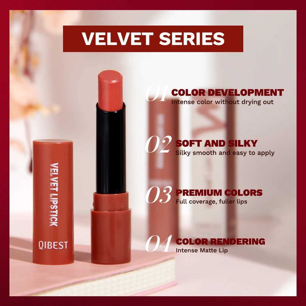 QIBEST Nude Lipstick Matte Lip Gloss High Pigment Makeup Classic Sexy Lipgloss NonStick Cup Long Lasting Red Lip Tint Cosmetics W251027