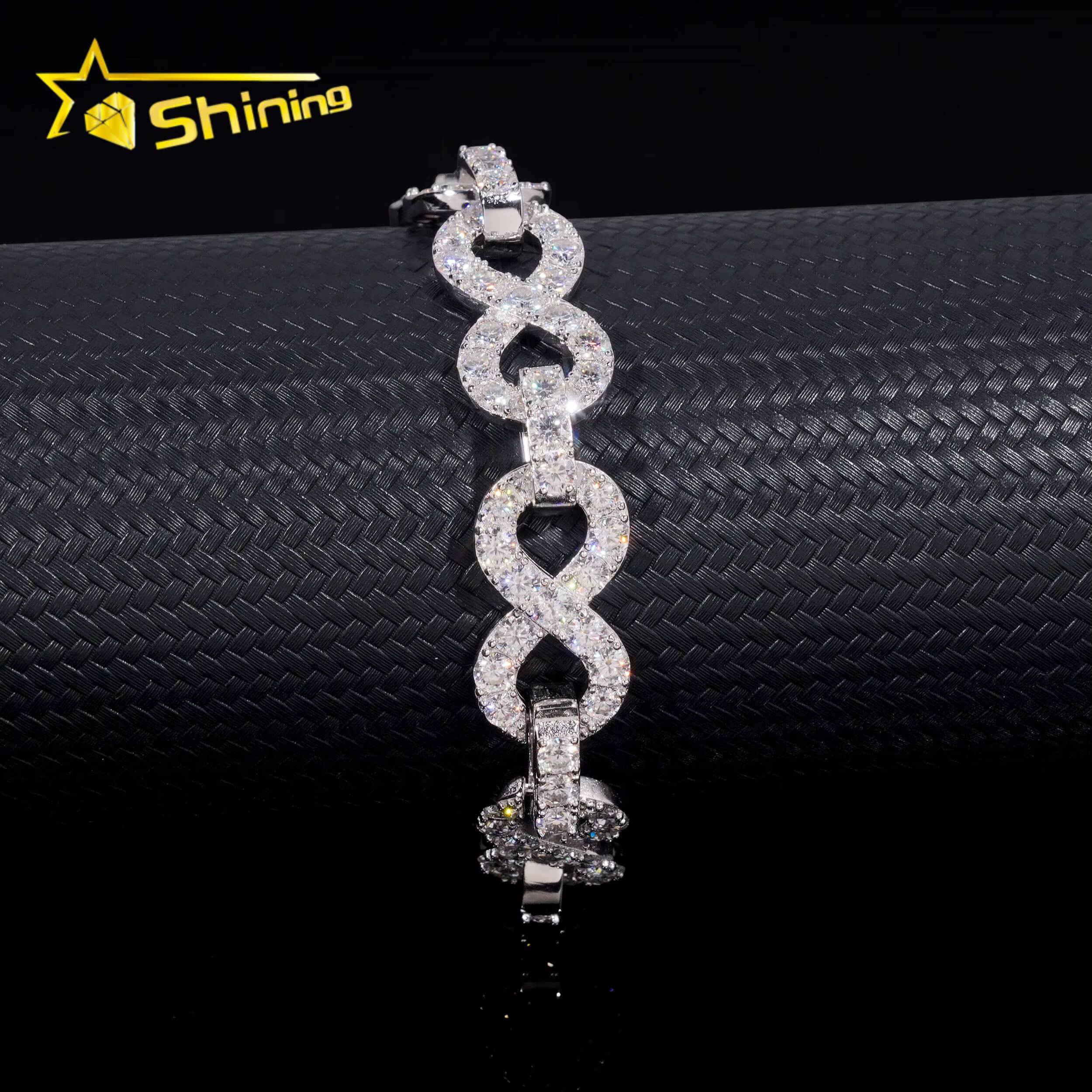 Pass Diamond Tester Silver 925 Gold Plated Hip Hop Jewelry Custom 13mm VVS Moissanite Cuban Link Chain Bracelet Infinity Chain