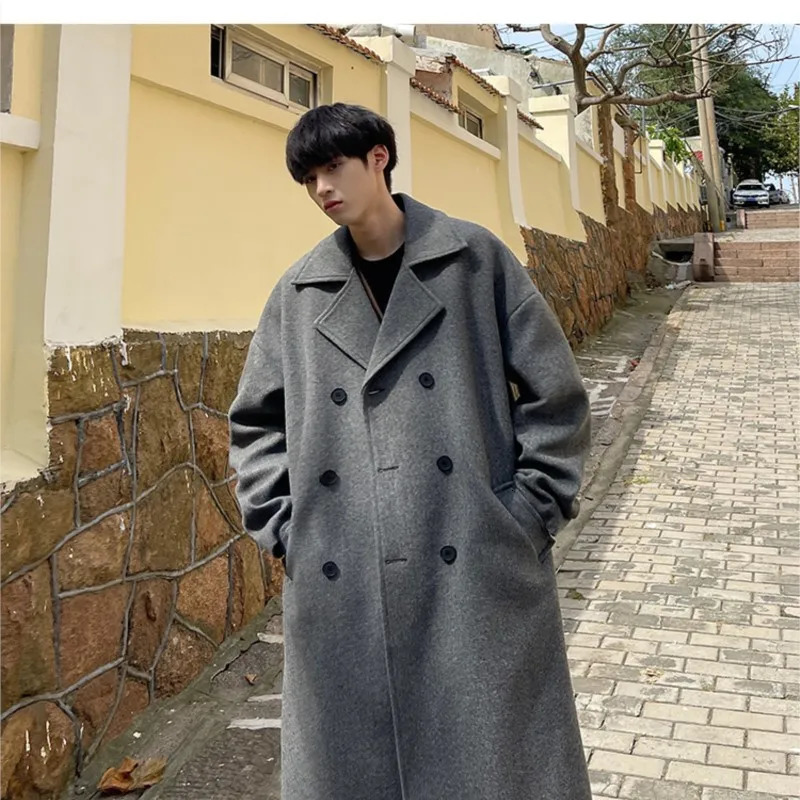 Long Dust Coat Men Winter Koreanstyle Trench Mens Solid Double Breasted Woolen Cloth Loose Casual Trenchcoat Outwear 251016