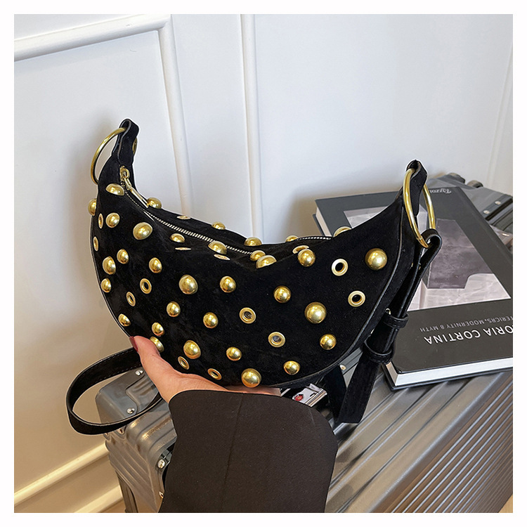 Free shipping designer bag Studded Bag Matte Faux Suede Commuter Versatile Shoulder Underarm Bag Niche Design Bag