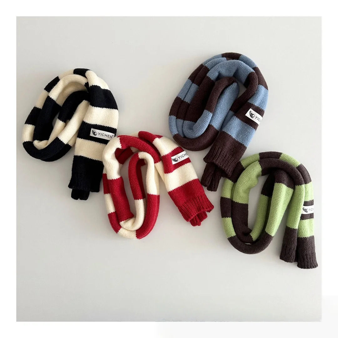 Toddler Kids Color Block Stripe Knitted Scarf 06Y Children Accessory Cute Skinny Cuffed Warm Winter Scarves for Baby Boys Girls 251027