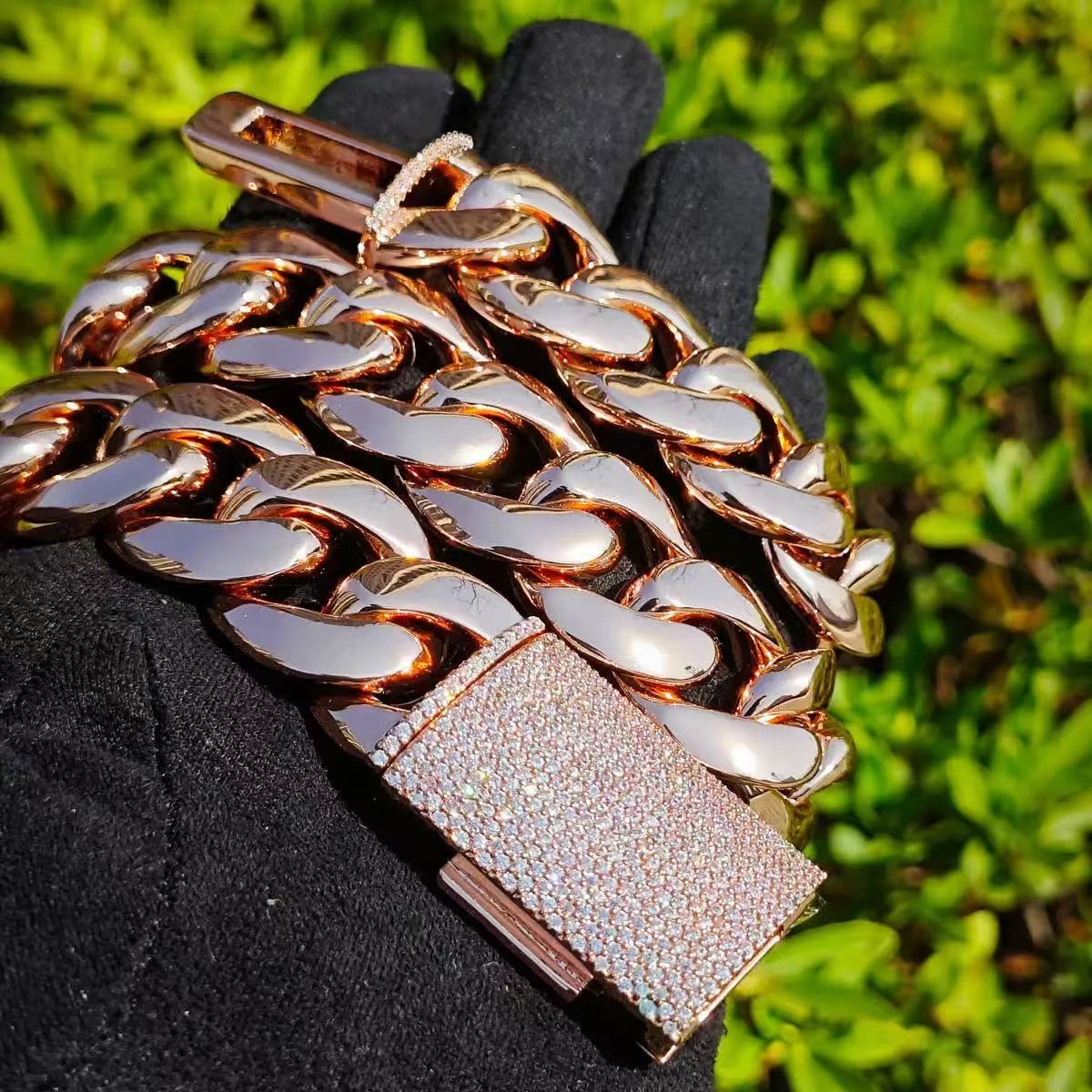 Hip Hop 100mm 20mm Chunky Heavy Chain Bling Iced CZ Clasp Bold Polishing Rose Gold Plated Miami Cuban Link Necklace Free delivery