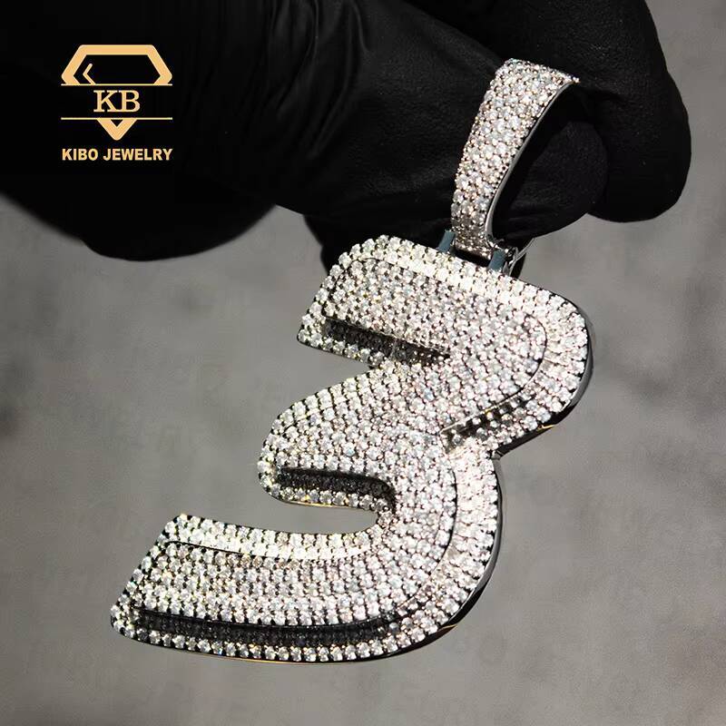 Custom Number 3 Pendant Iced Out Vvs Moissanite Name Letter Charm Men Hip Hop 925 Silver Chains Pendant