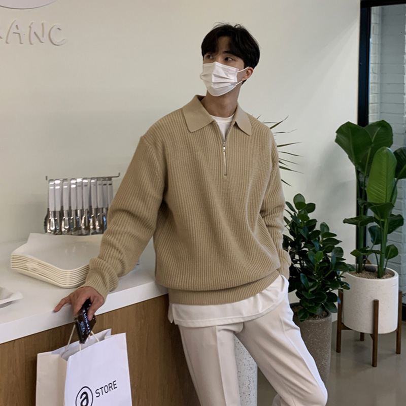 Artistic Knitted Sweater For Men Turn-down Collar Sweater Loose Fit Men's Designer Sweater Clothing Half-zip Polo Collar Spring Autumn Jacket Ver