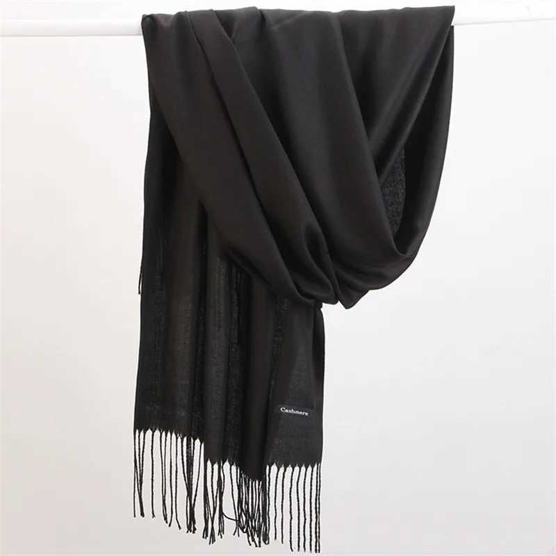 Fashion Solid Color 2023 Wen Scarf Winter Hijabs Ta Tassels Long Lady Shawls Cashmere Like Pashmina Hijabs Scarves WrapsW251027