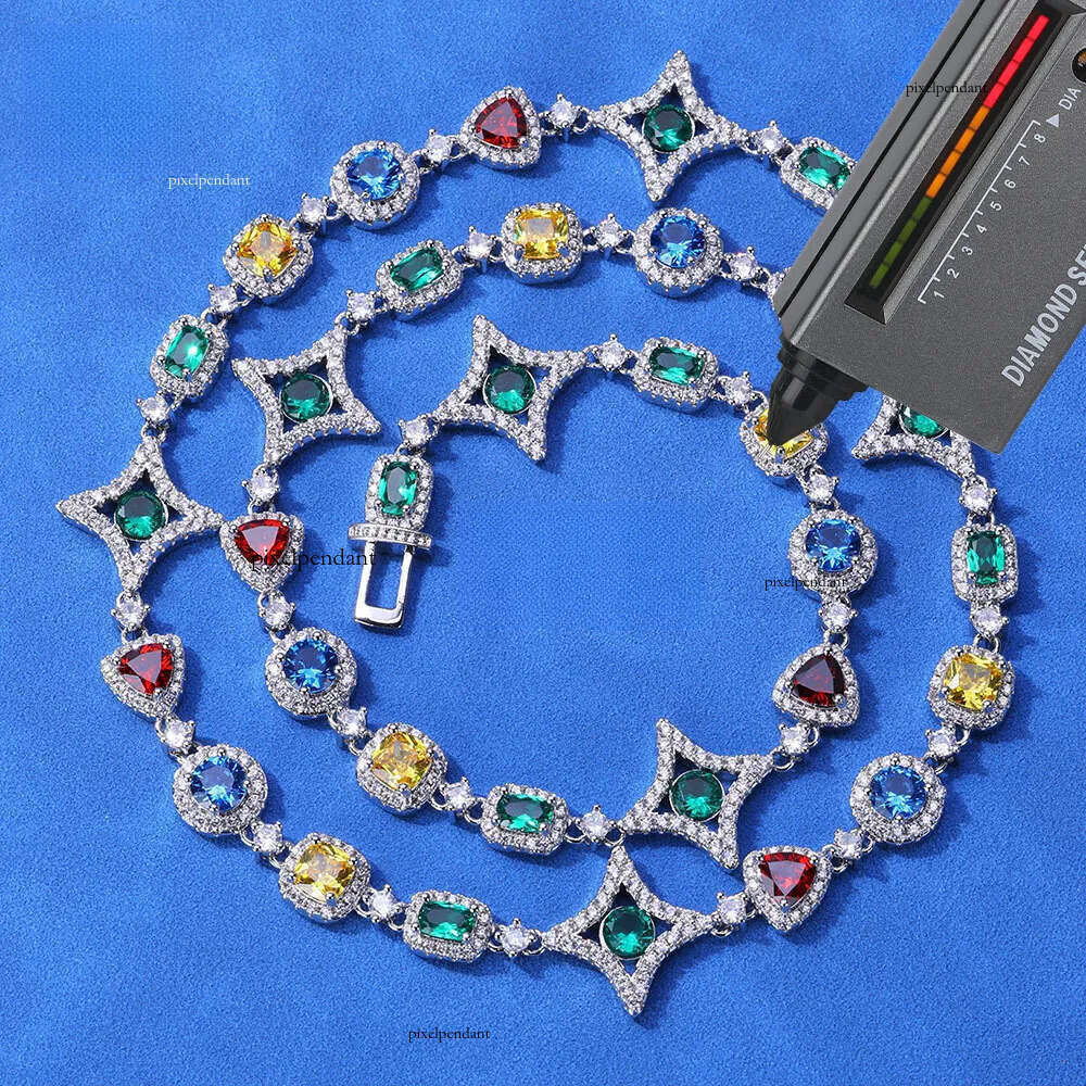 NUOYA New Arrival Colorful Zircon Chain for Women Sier VVS Moissanite Geometry Motif Link Necklace Hip Hop Jewelry