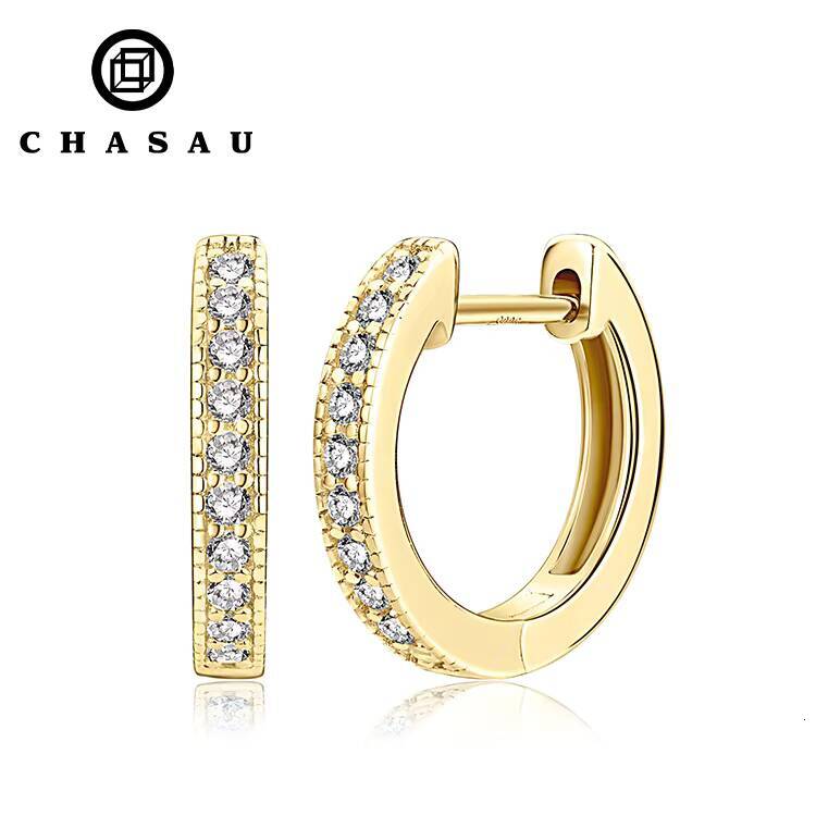 Fashion Luxury 925 Silver Round Cut 13mm 001CT Moissanite Single Row Hoop Huggie Earrings for Women