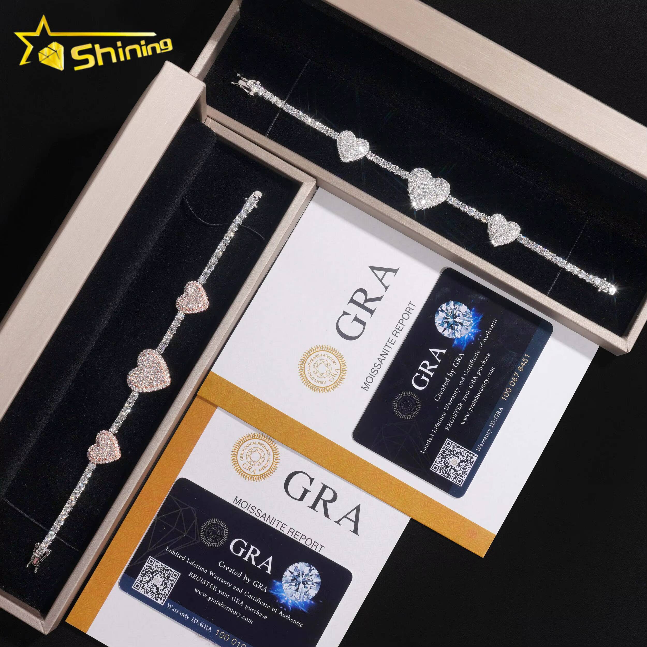 Fast Delivery Hot Sale Heart Bracelets 925 Sterling Silver Pass Diamond Tester GRA Certified VVS Moissanite Tennis Bracelets