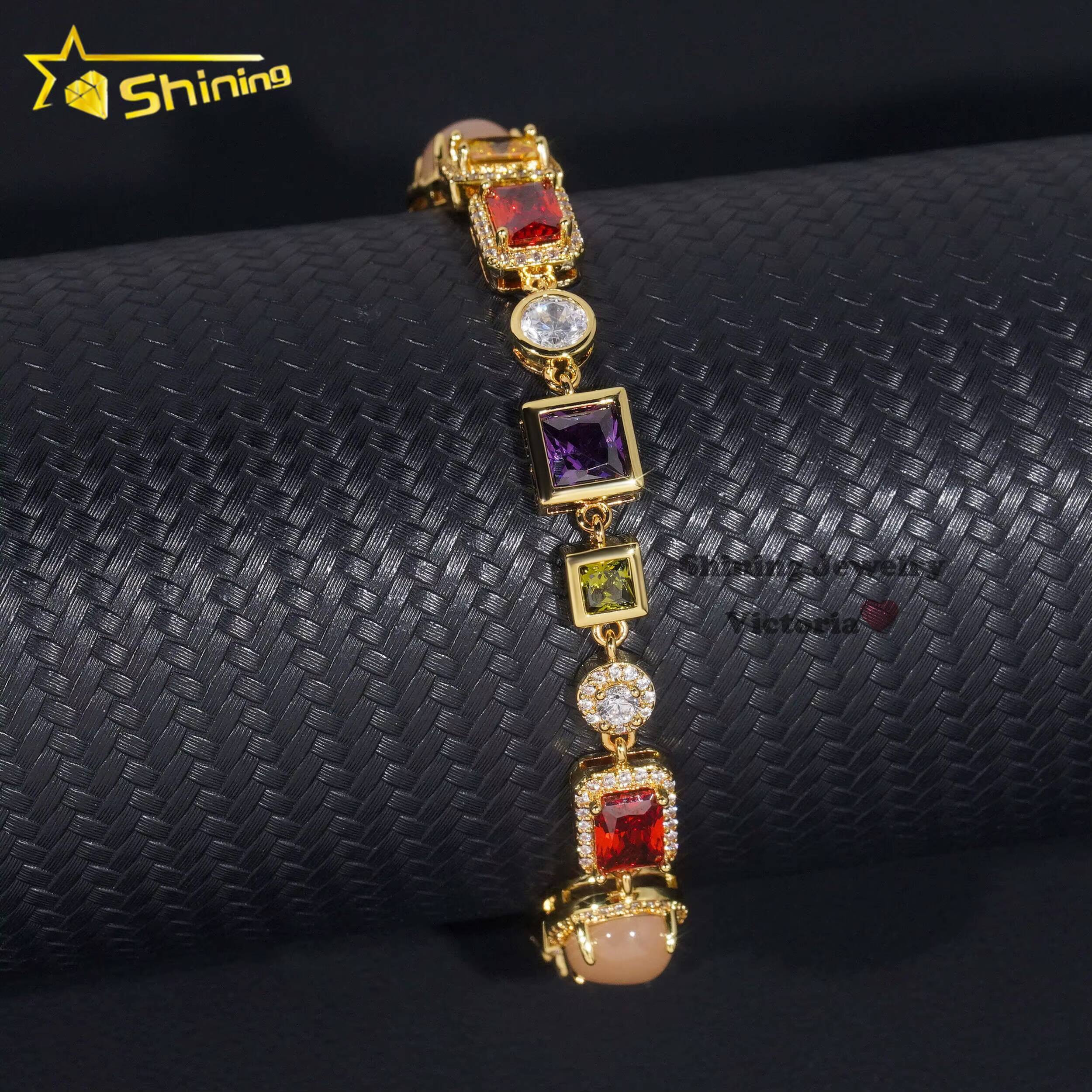 New Arrival Fashion Jewelry Men Stree Fashion Icd Out 5A Moissanite Multi Color Gemstone Hip Hop Mutif Necklace