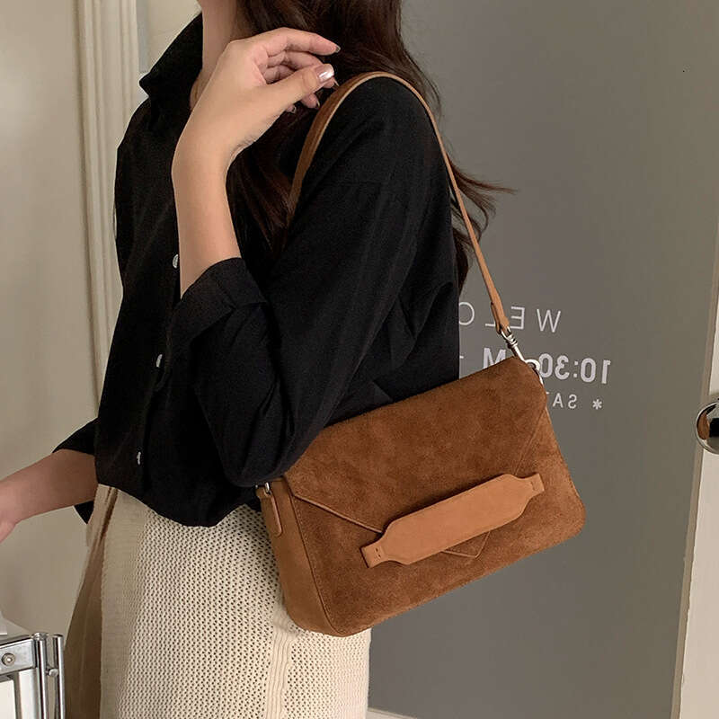Luxury bag Top Layer Cowhide Niche Color Block Suede Envelope Genuine Leather Crossbody New Underarm Small Square Bag