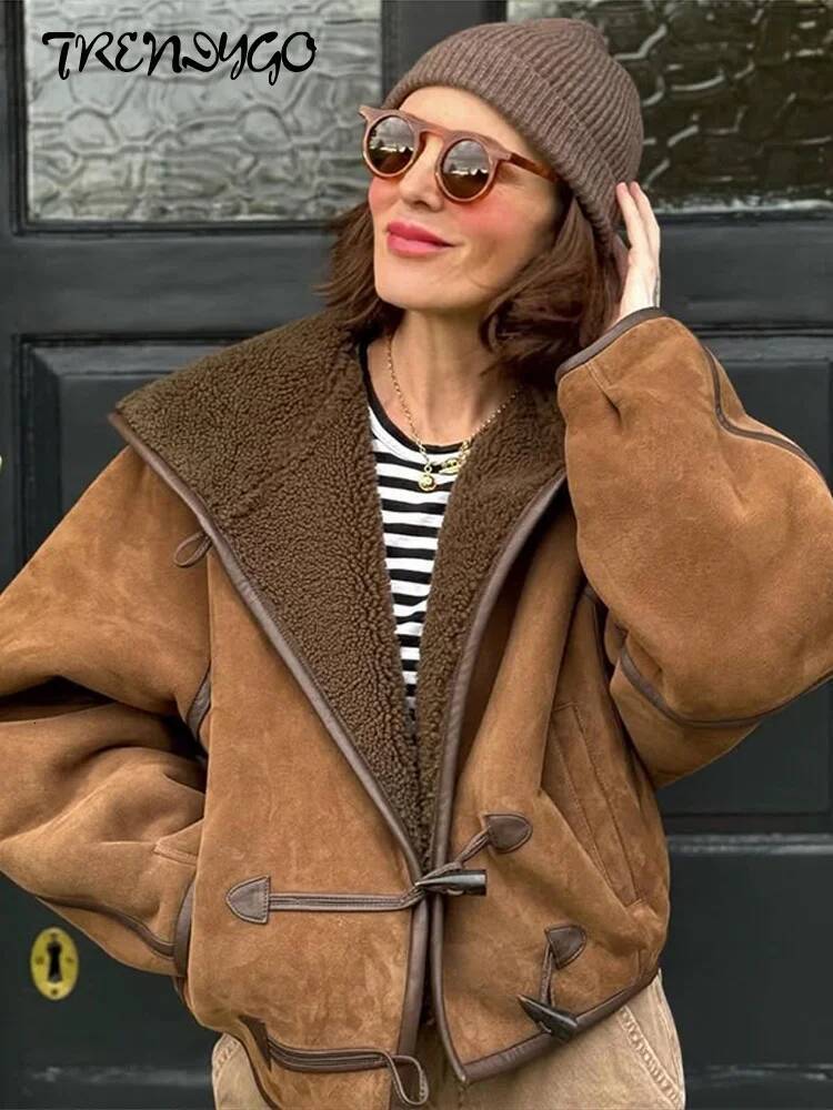 winter jacket women Women's Bomber Coats Hooded Leather Trim Patchwork Jacket Autumn 2025 Female Long Sleeve Loose Fitting Coat Chic Lady Outerwe