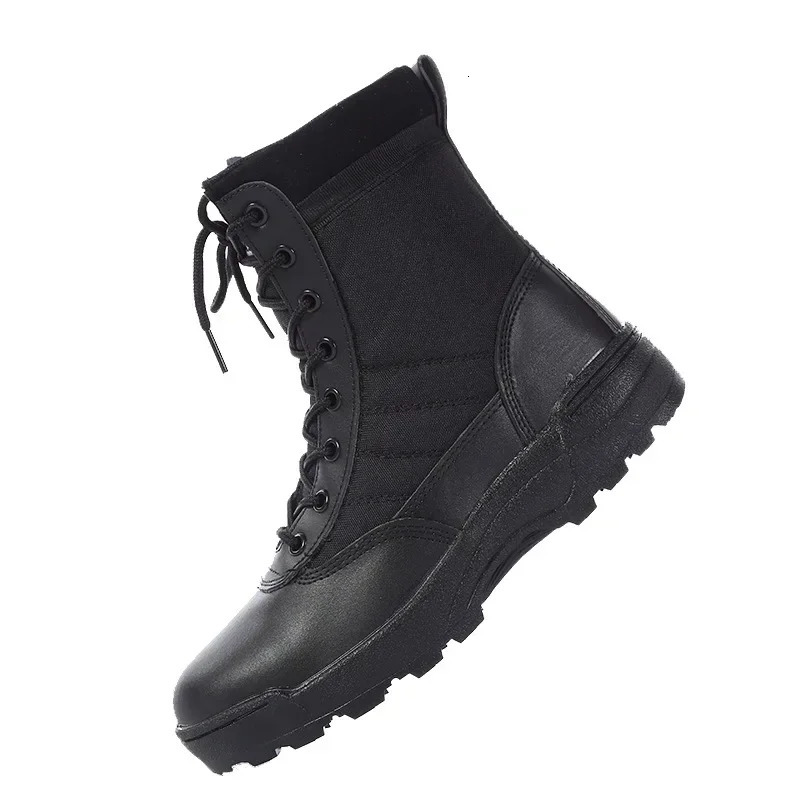 Mens Outdoor Hightop Leather Boots Tactical Military Boots Black Thicksoled Shoes Lightweight and Wearresistant Hiking Shoes 251021