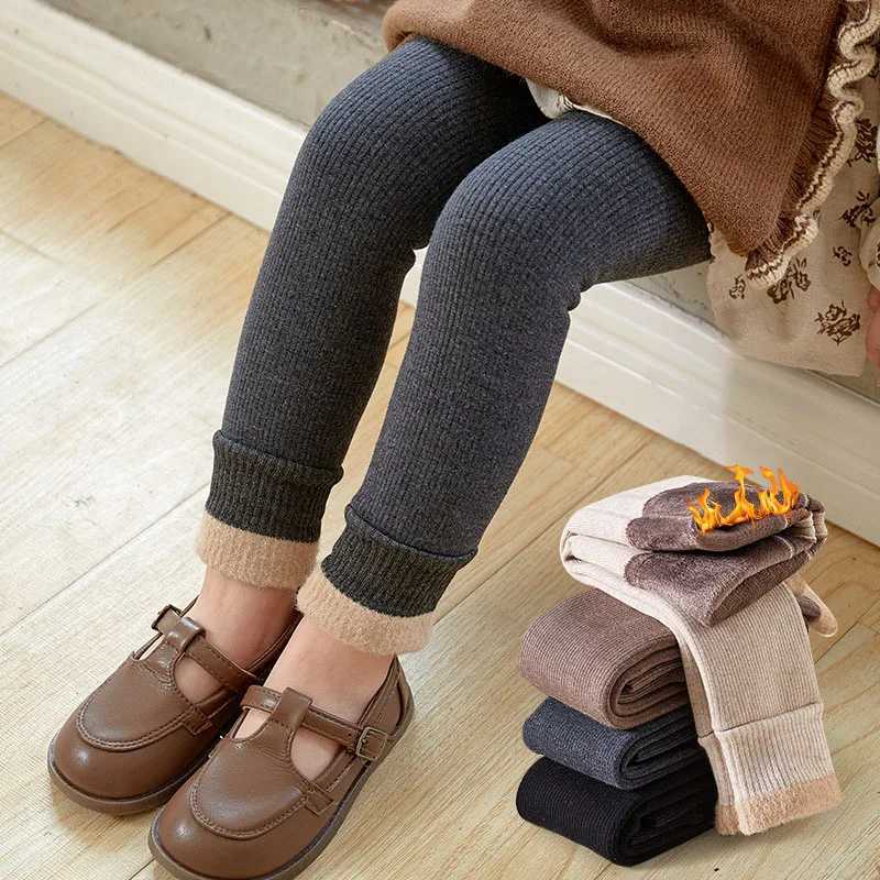 2024 New Autumn Children Girls Solid Color Pit Strip Render Pants Toddler Fleece Padded Warm Trousers Kids LeggingsT251027