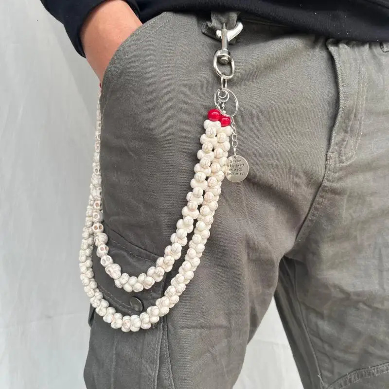 punk style white bone denim pants chain with multiple ways to wear skull and white bone fashionable wallet chain 251024