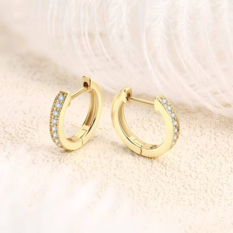 Fashion Luxury 925 Silver Round Cut 13mm 001CT Moissanite Single Row Hoop Huggie Earrings for Women