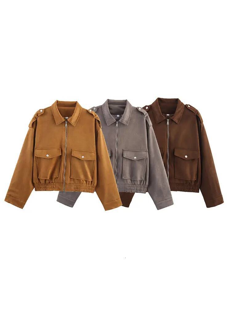 winter jacket women HH 2025 Autumn Female Suede Coat Long Sleeves Trendy Zipper With Pockets Causal Solid Lapel Jackets Women's Vintage Outerwear