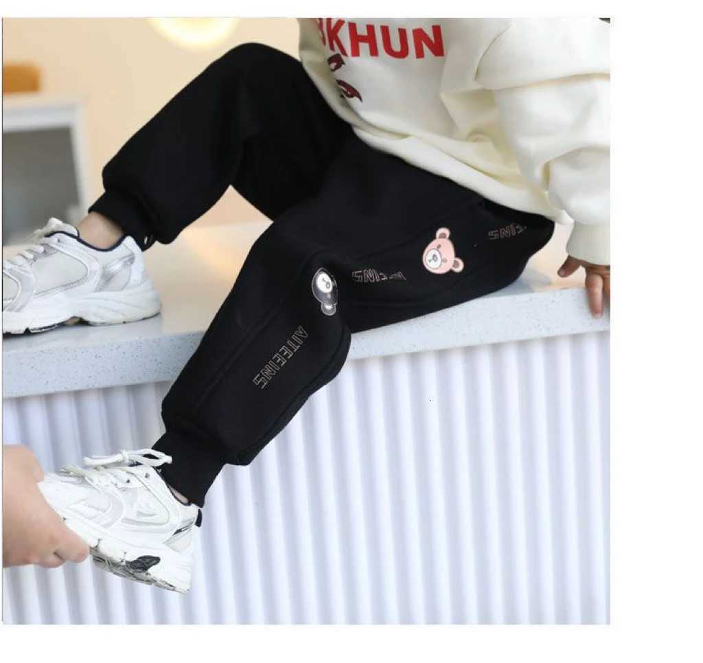 1pcs Boys Girls Winter Velvet Kids Pants Cute Little Bear Cartoon Mid Waist Warm Pantalones Baggy Thick Plush Children TrousersT251027