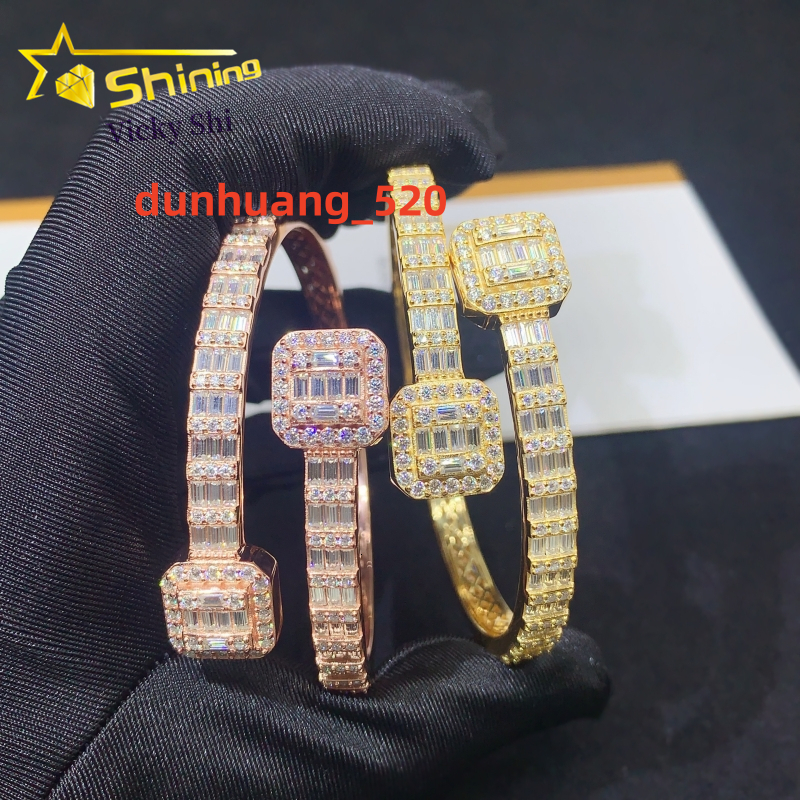 Fine Jewelry GRA Certificated VVS Moissanite Bracelet Hip Hop 925 Solid Silver Baguette Moissanite Diamond Bangle Bracelet