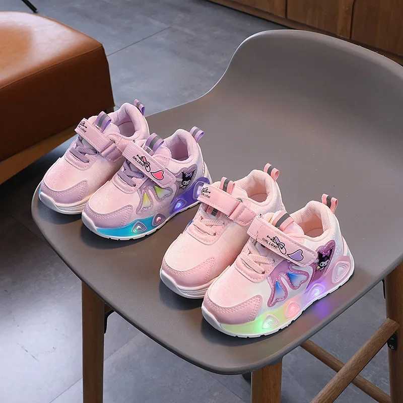 Childrens Sports Shoes Led Lights Sneaker Cartoon PU Leather Girls Pink Childrens Running Pink Shoes Size 2130 S251027