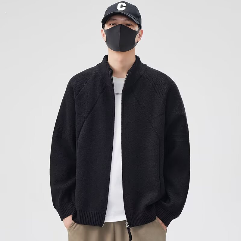 Knitted Cardigan Sweater For Men Designer Sweater Autumn And Winter New Style Stand Collar Trendy Jacket Stylish Solid Color Versatile Casual Loose Co