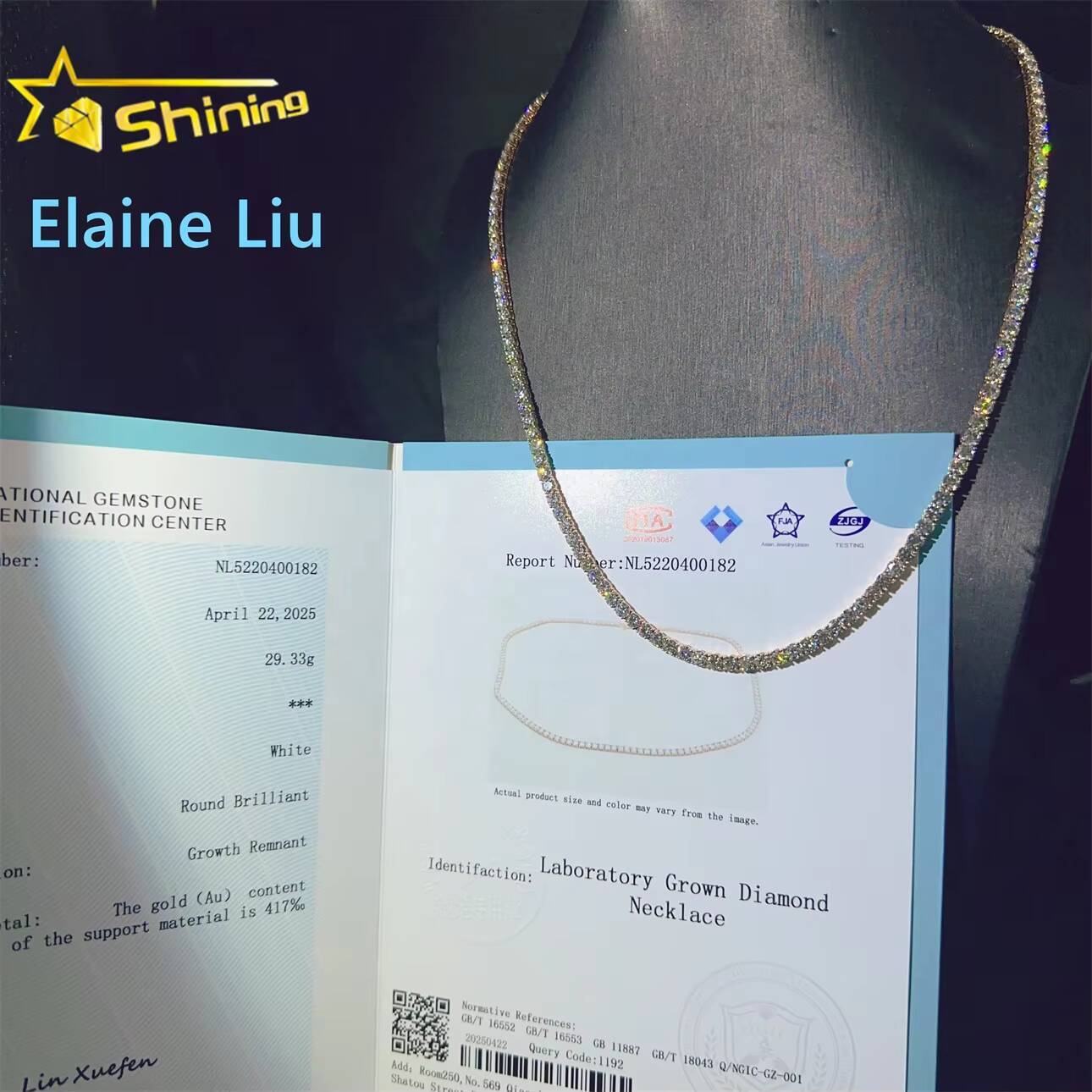 3mm Custom Luxury 10K Real Solid Gold Hip Hop Necklace Lab Grown Diamondhpht Tennis Chain