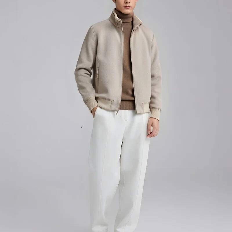 Wool Blend Stand-Up Collar Old Money Style Winter Autumn Men's Warm And Thick Cotton Coat