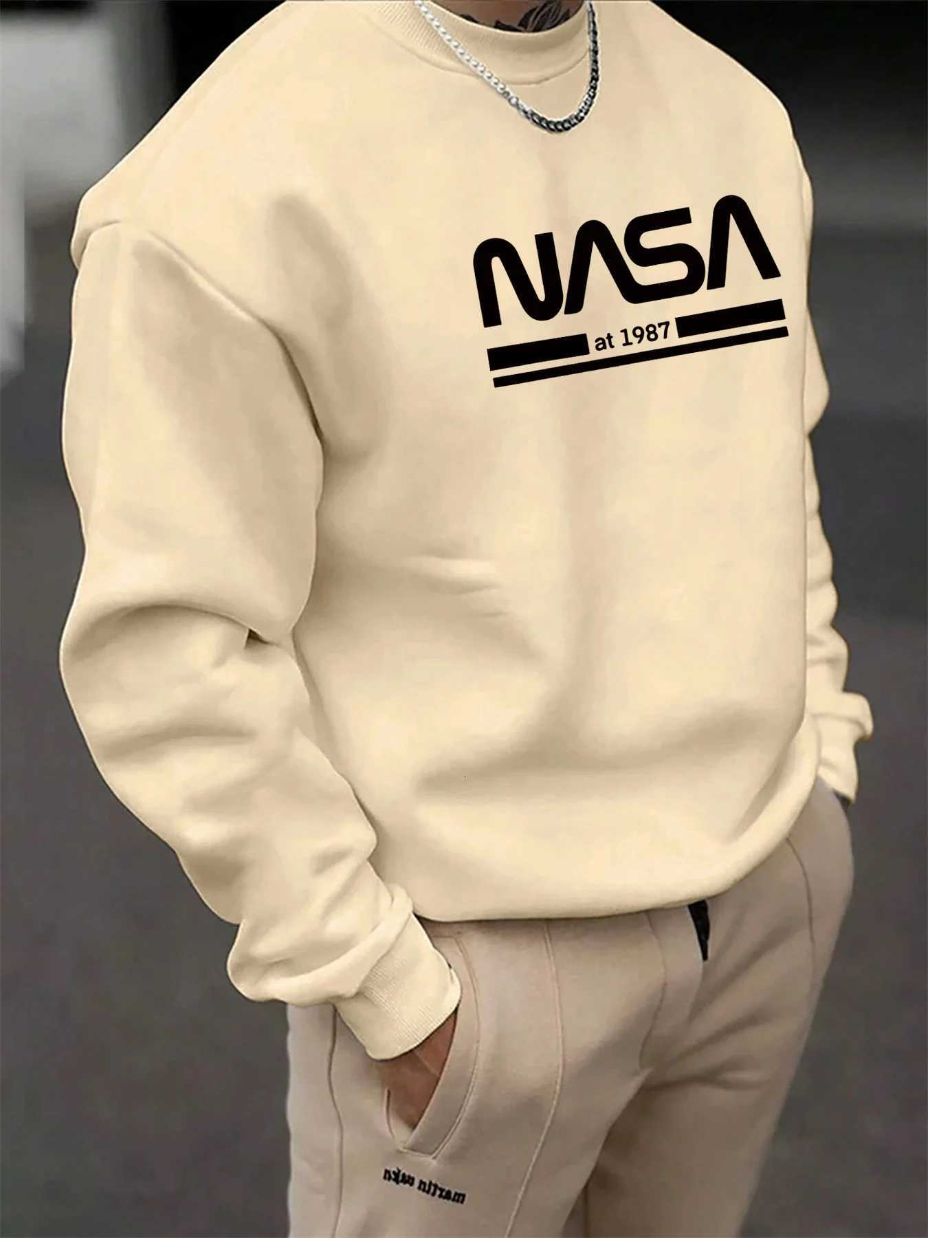 Mens autumn and winter fashionable casual loose NASA letter graphic printed long sleeved round neck sweatshirt W251027