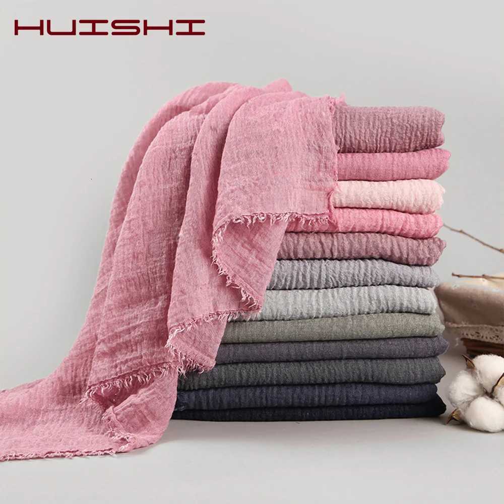 HUISHI Scarf Muslim Wen Bubb Cotton Solid Islam Muslim Scarf Shawls and Wraps Fa Foard Crink Cloud HijabW251027