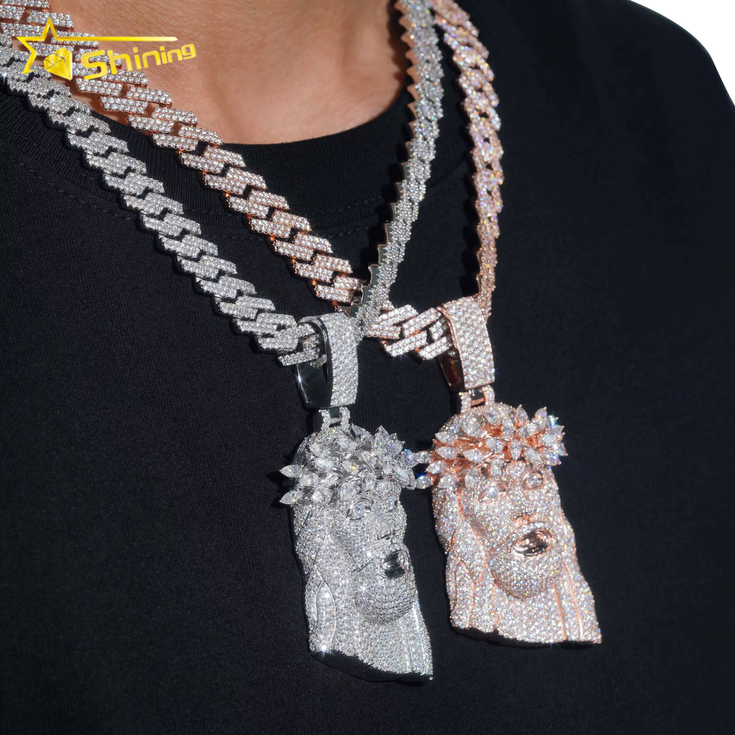 Custom Luxury 925 Sterling Silver Jesus Head Design Wholesale Price Vvs Lab Moissanite Diamond Iced Out Pendant