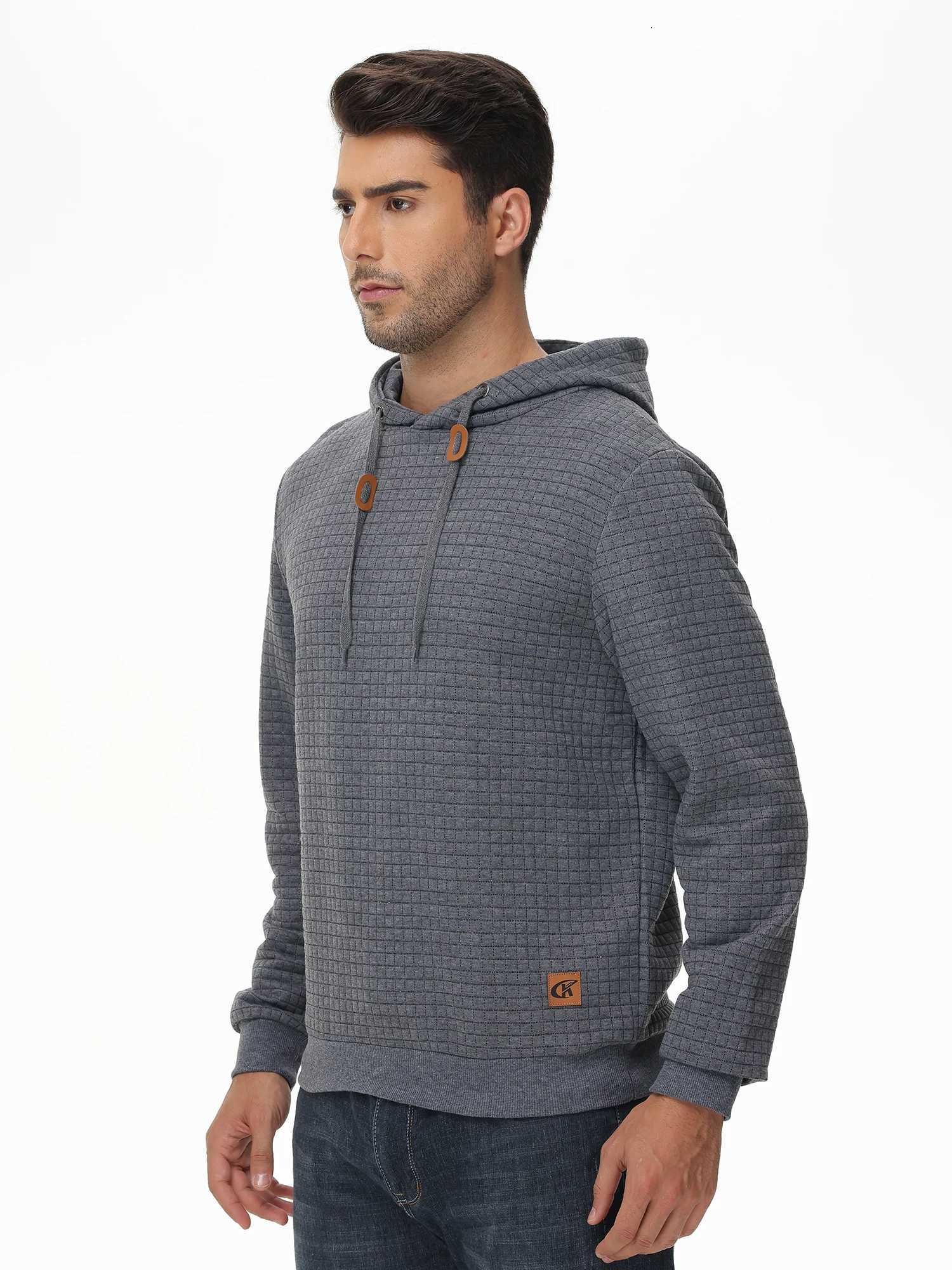 Mens Long Sleeve Plaid Jacquard Hoodie Drawstring Pullover Streetwear Sweatshirt Tracksuit W251027