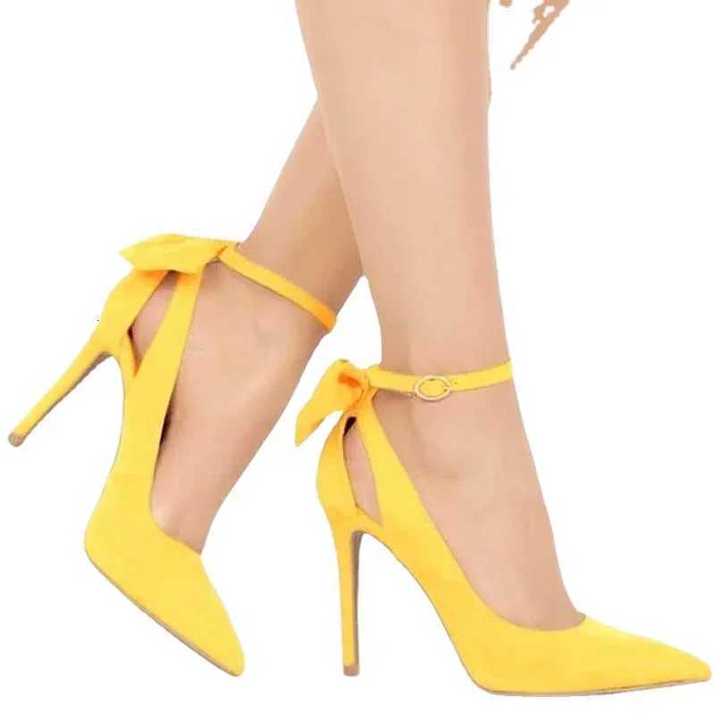 Womens High Heels Bow Tie Back Sexy Stiletto Pumps Pointed Toe Bowknot 11cm Sexy Ankle Strap High Heeled Female Wedding ShoesXJ251027