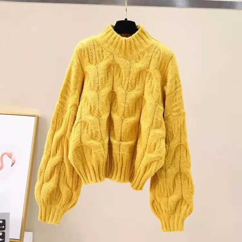 Korean Sweet Lantern Sleeve Oneck Sweater Womens Autumn Winter New Casual Loose Thick Twisted Knit Pullover Elegant KnitwearT251027