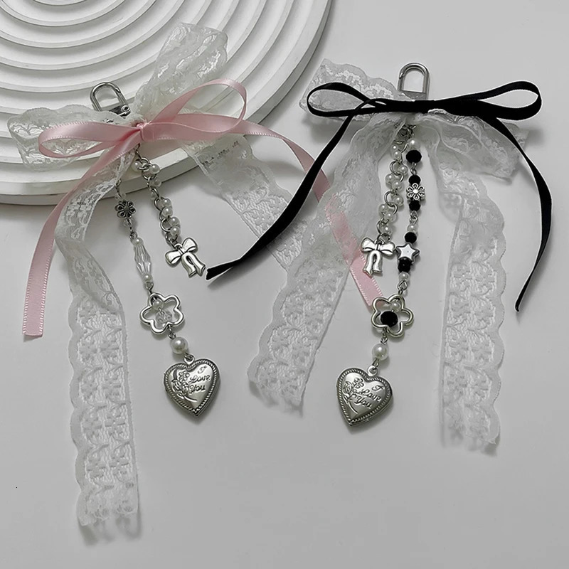 Goth Y2K Lace Leopard Bow Key Chain Heart Charm Pendant Kawaii Key Chain for Bag Accessory Women Trendy Tassel Chain Jewelry 251027