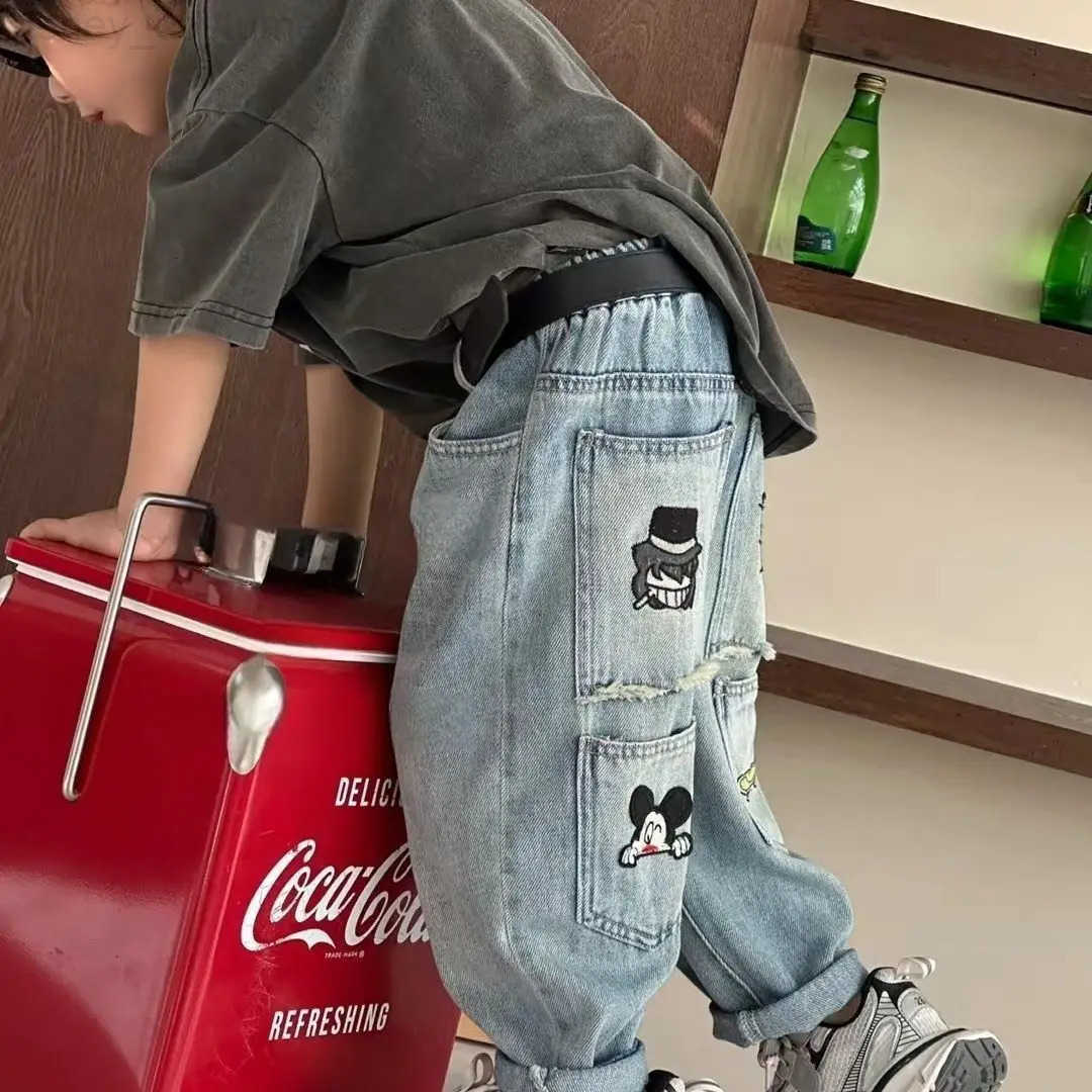 Disney Mickey Mouse Baby Boys Jeans New Autumn Kids Casual Loose Straight Denim Pants 17 Years Childrens Clothing Bottoms Trousers H251027