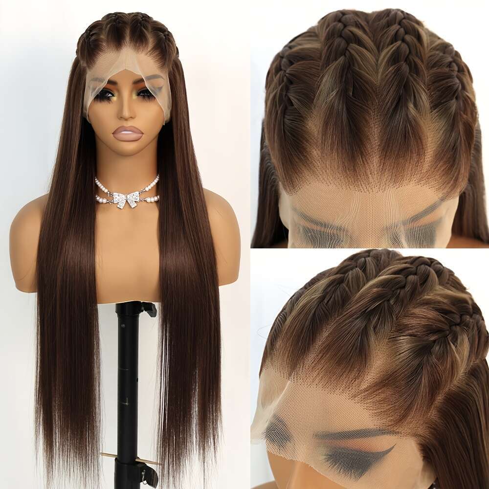 360 Full Wig 180% Density Straight Hair, Pre-Plucked Natural Look, Heat Resistant Fiber Available In Red, Blonde, Black - Perfect For Daily Wear, Hall