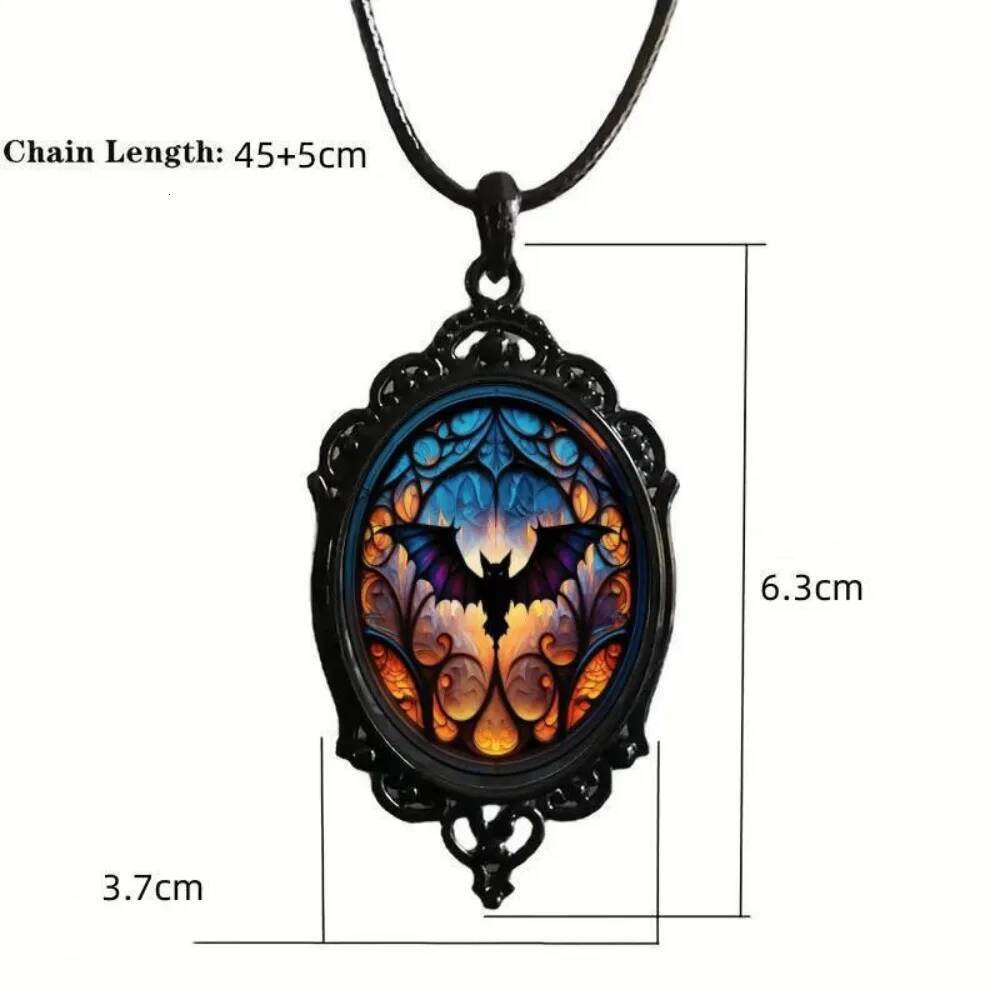 Retro Gothic Black Oval Relief Lacework Bat Witch Pendant Leather Rope Necklace for Women Punk Hallowmas Jewelry Accessory Gifts