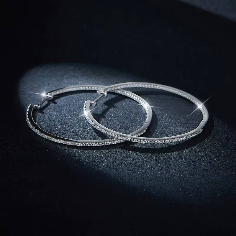 50mm Statement Hoop Earrings Fine Jewelry 925 Sterling Silver Women Female White Big Moissanite Hoop Earrings for Women