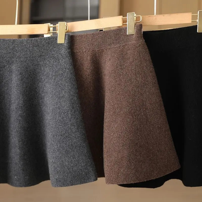 Womens Wool Skirt Autumn Winter Elastic Waist Mini ALine Cashmere Knitted Above Knee Preppy Style Warm Short Skirts 251027