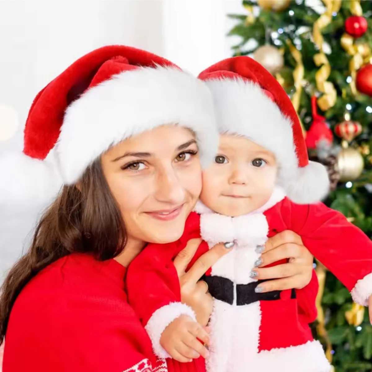 Christmas Decorative Products Santa Claus Plush Hat Christmas Thickened Plush Red Gift Hat Adult Children Plush Christmas HatW251027