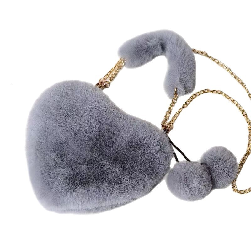 Autumn Winter Handheld Furry Fashion Chain Crossbody Plush Heart Bag Internet Celebrity Fur Trendy Style for Women